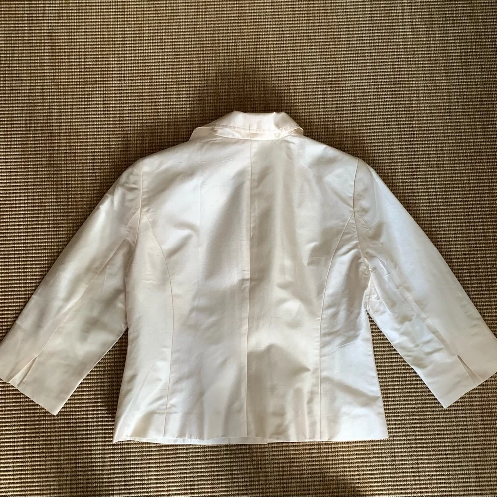 Vintage Kate Hill Silk Taffeta Collar 3/4 Sleeve Suit Blazer Jacket Ivory Cream